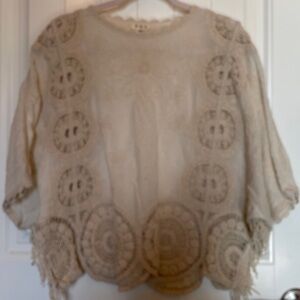 NWOT POL Cream Crochet Lace Bat Wing Top in One Size